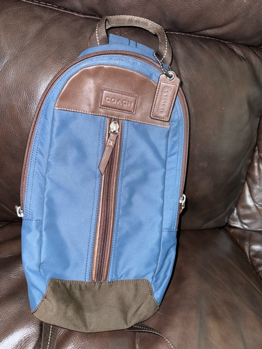 Coach Blue and Brown Nylon Sling Pack - Picture 2 of 6